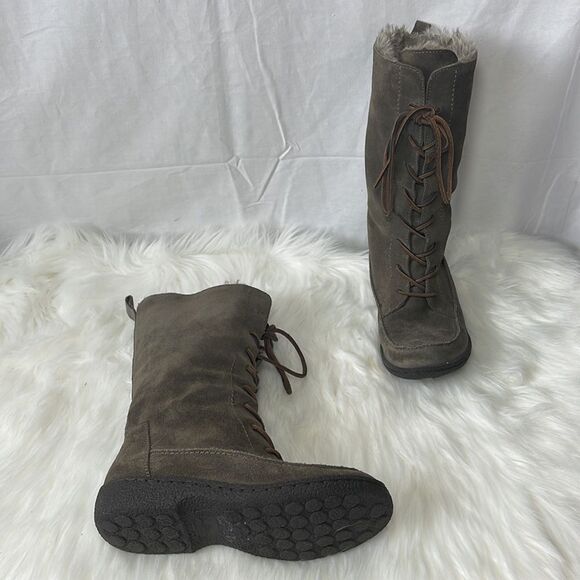 Sam  Edelman Mateo Grey Suede Faux Fur Lined Lace Up Boots Sz 6.5 - Picture 1 of 6